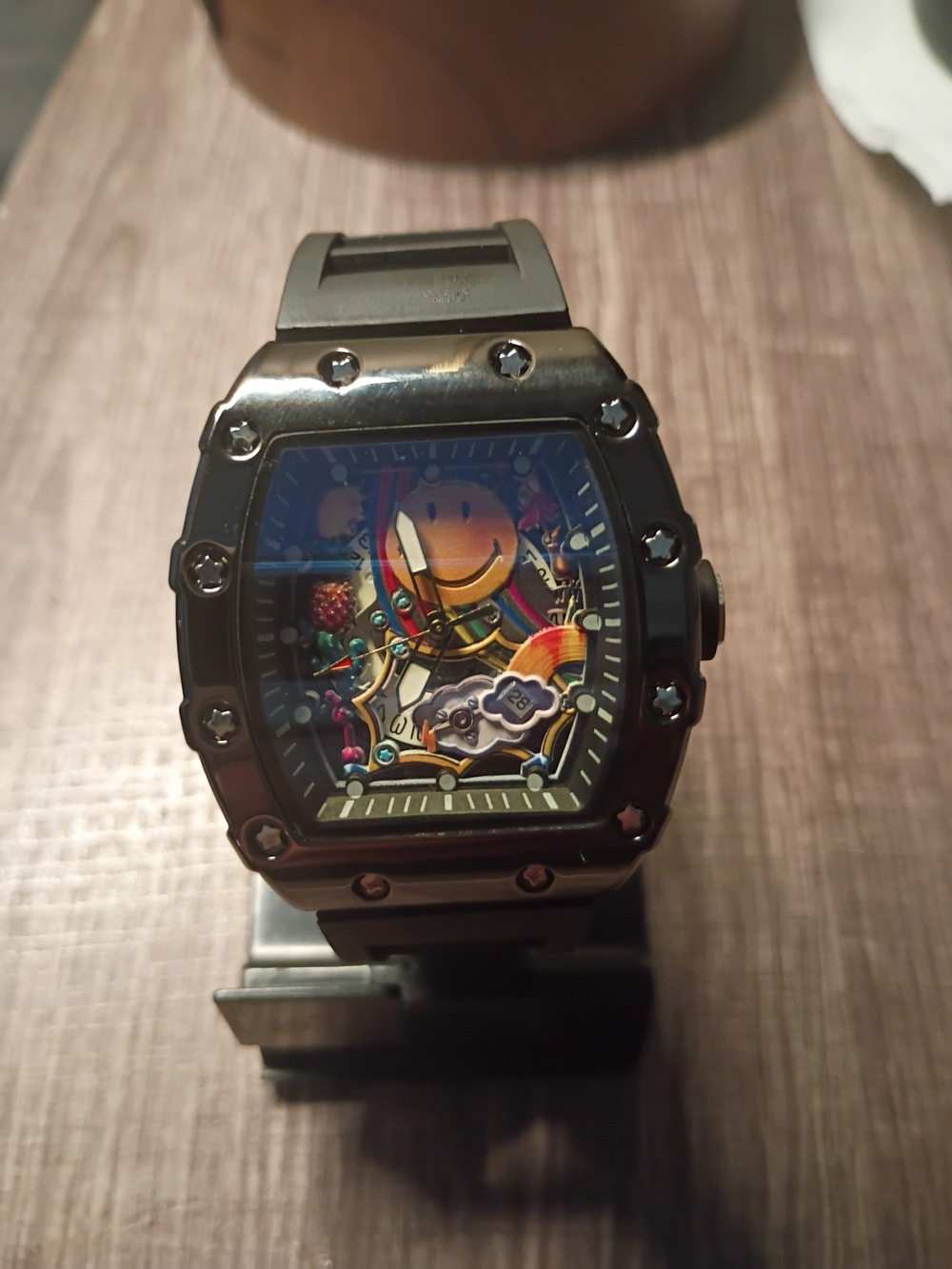 Black Colorful Dial barrel watch.